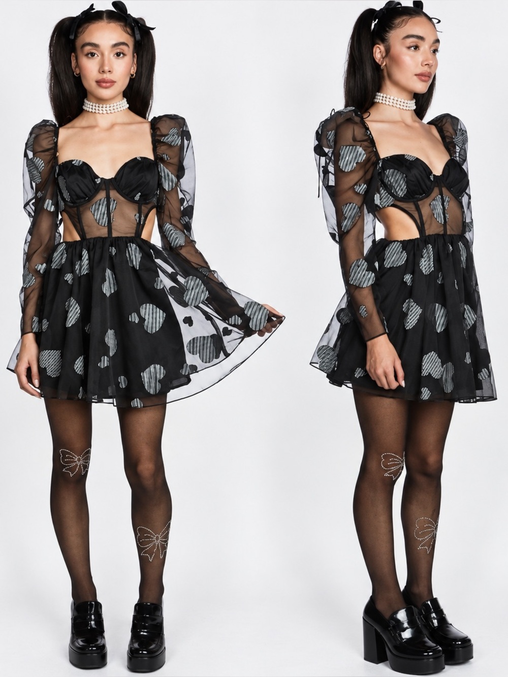 For Love & Lemons Alexandra Heart Mini Dress Mesh Cutout Size XS